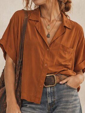 H&M Burnt Orange Satin Camp Rust Pumpkin spice Terracotta Cinnamon Modern Boho
